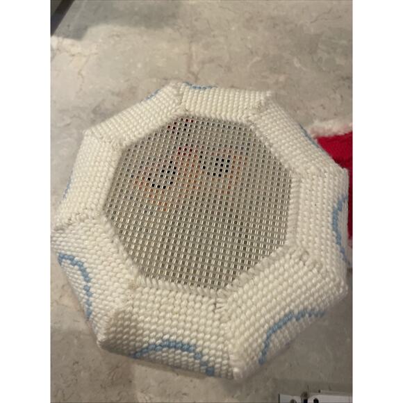 Vintage Needlepoint Santa, candy dish, decor, Distle Fink Designs completed. - Picture 13 of 13